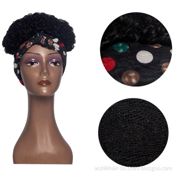 Aishili wholesale short kinky afro deep curly synthetic wigs headband for black women